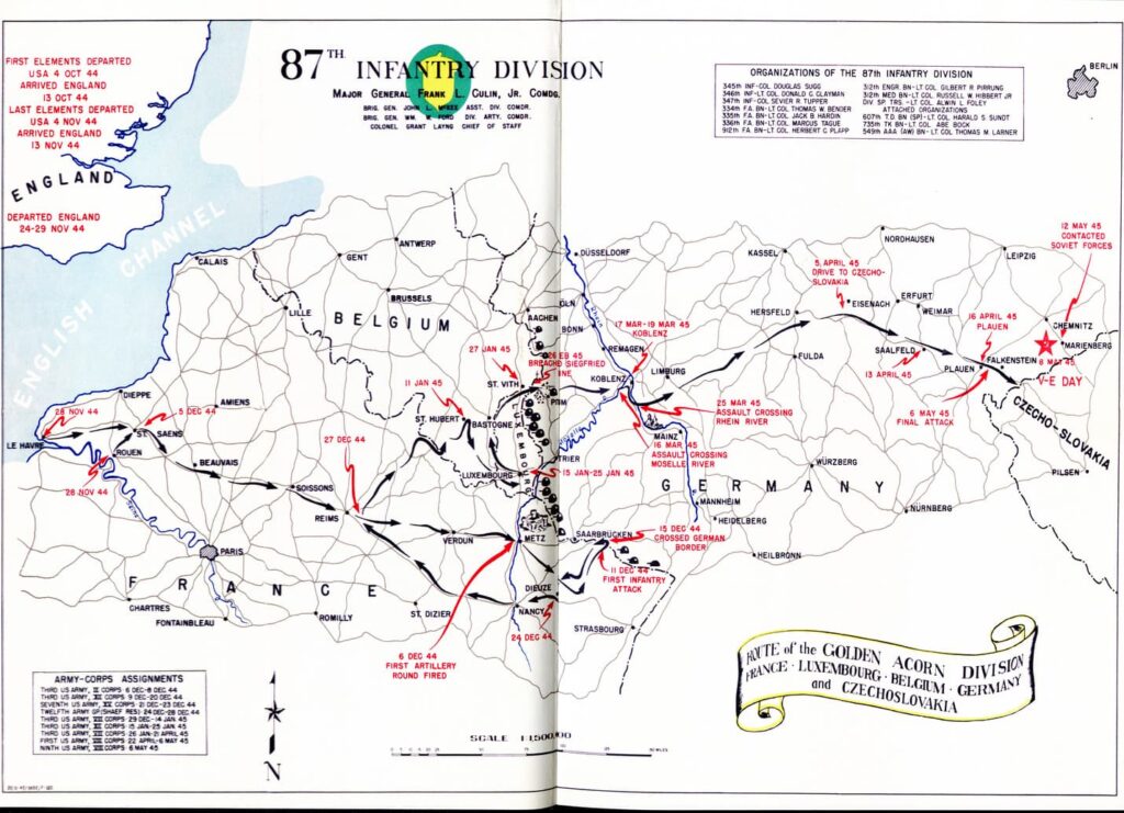 A map of the 87th Division route across Europe.